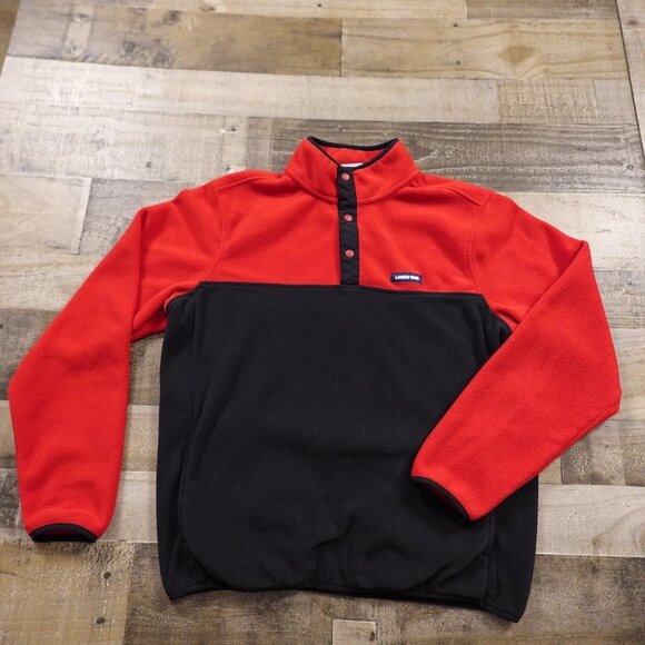 Lands’ End Fleece Snap Pullover - Red & Black - Men's Size Medium - Picture 1 of 12